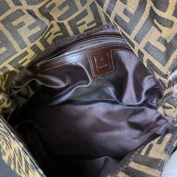 Authentic FENDI Mamma Zucca Bucket Baguette Tan Tobacco Flap Bag Purse Shoulder - Picture 13 of 15